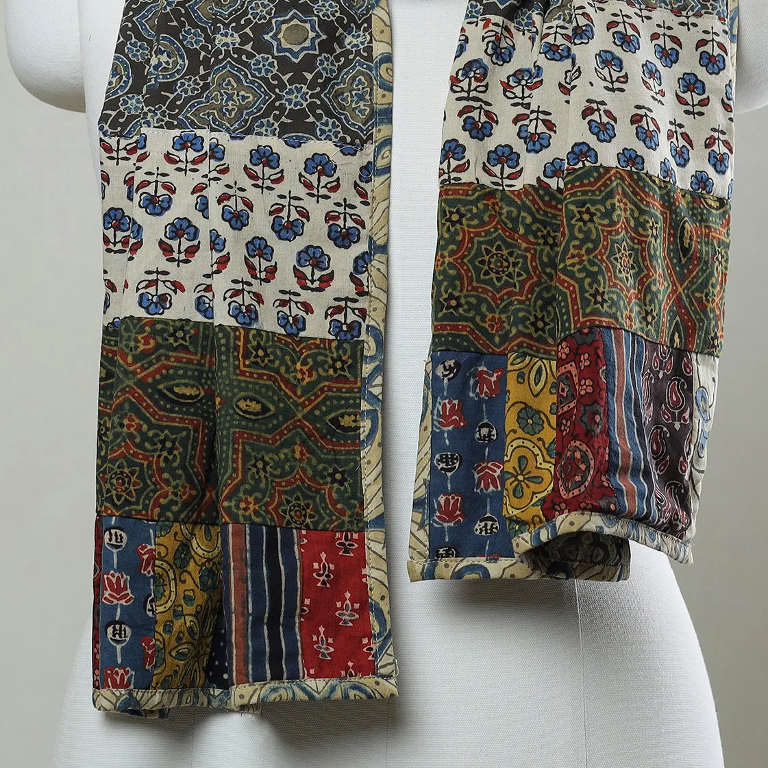 Multicolor - Patchwork Cotton Stole in Ajrakh Block Prints 21