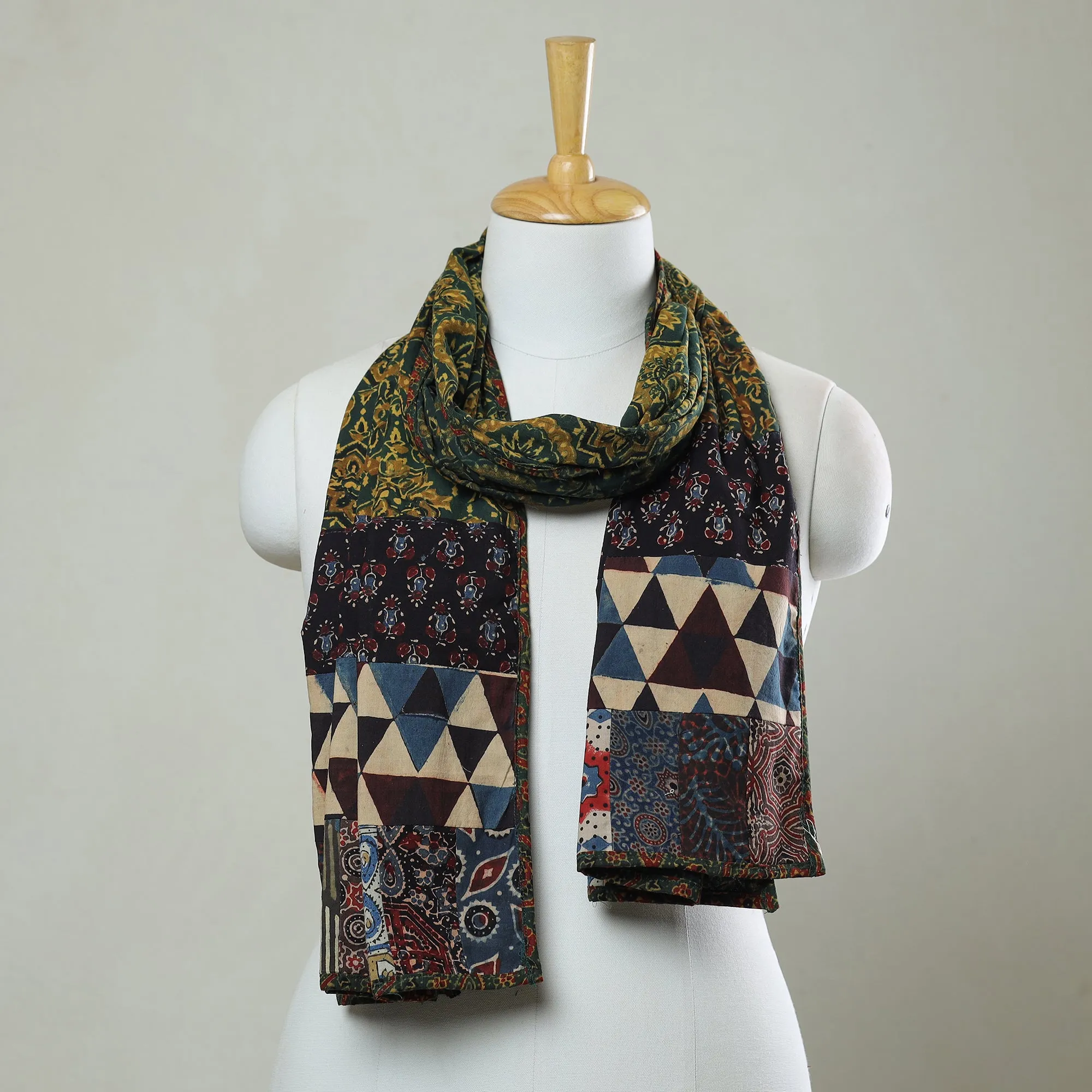 Multicolor - Patchwork Cotton Stole in Ajrakh Block Prints 23