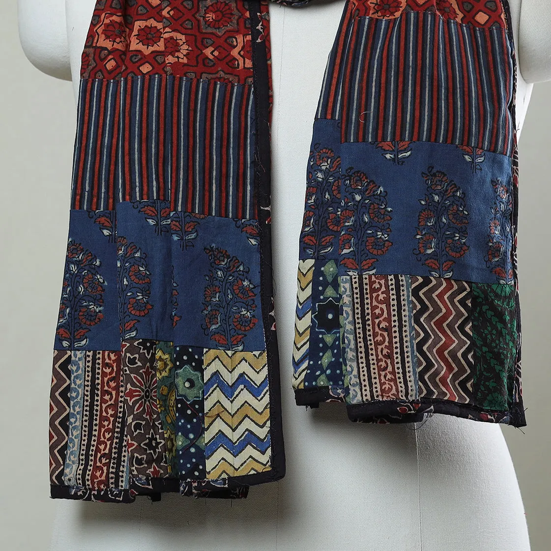 Multicolor - Patchwork Cotton Stole in Ajrakh Block Prints 24