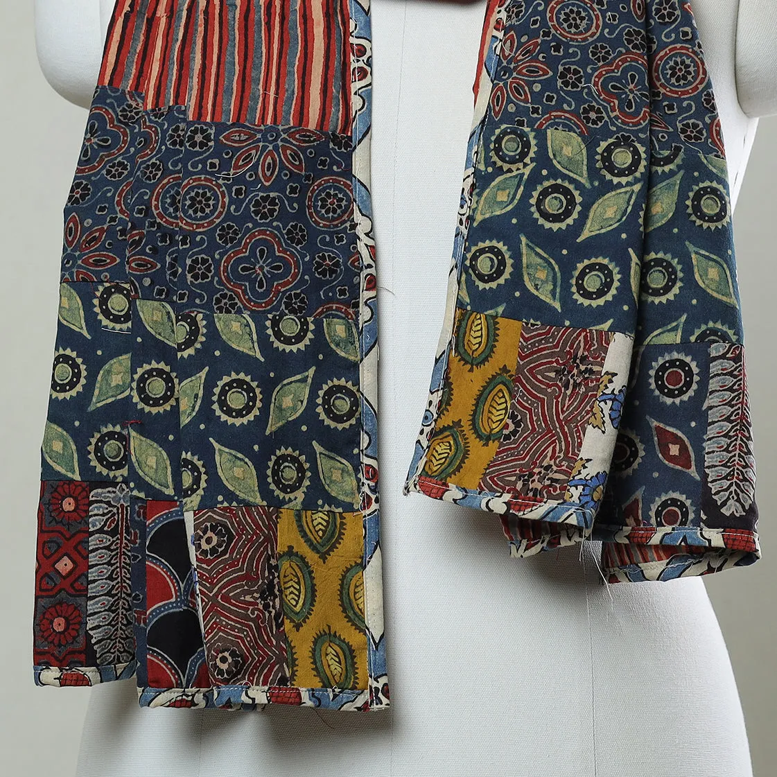 Multicolor - Patchwork Cotton Stole in Ajrakh Block Prints 28