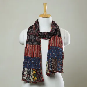 Multicolor - Patchwork Cotton Stole in Ajrakh Block Prints 33