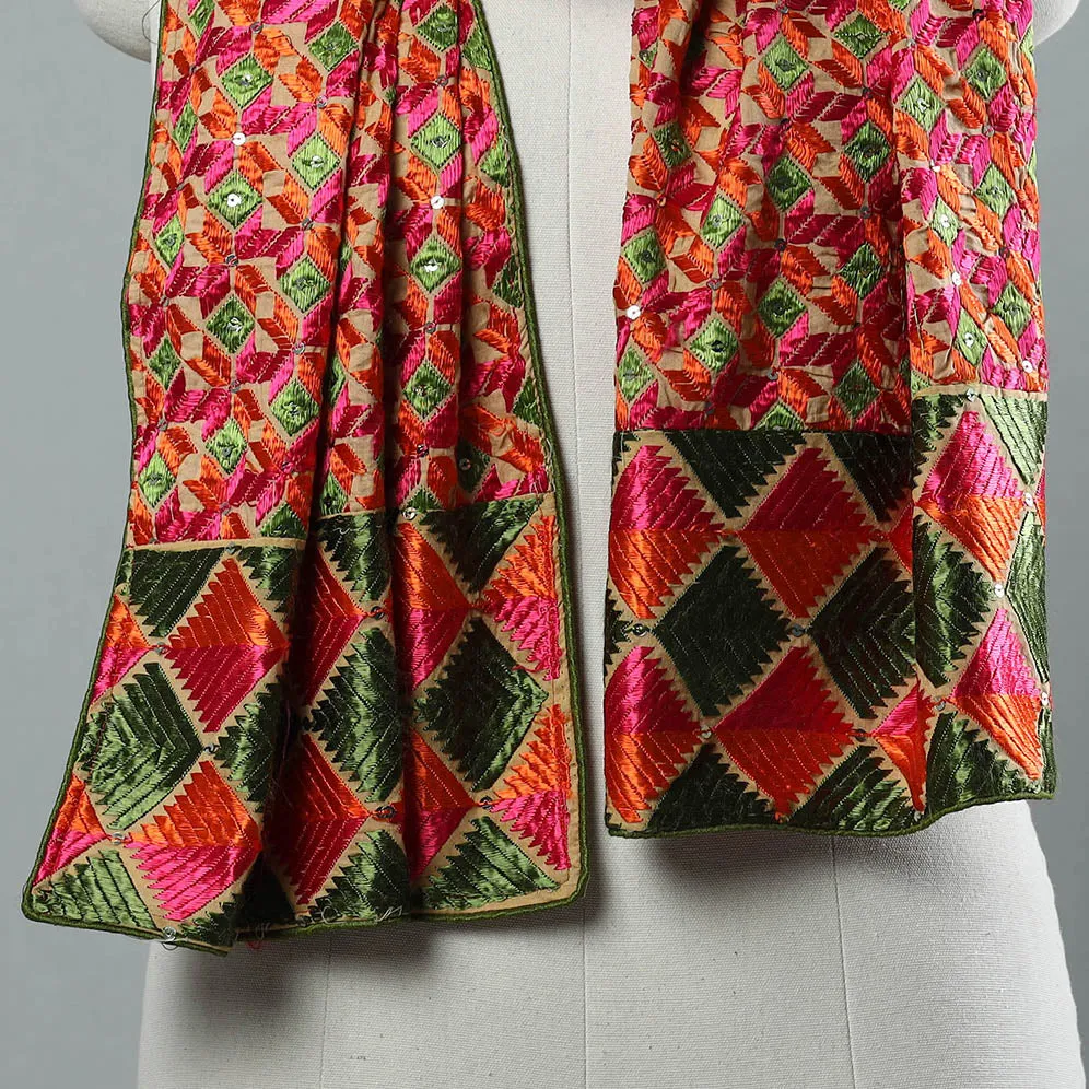 Multicolor - Phulkari Silk Cotton Embroidered Stole 01