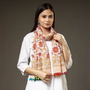 Multicolor - Red Gulbahar Sanganeri Block Printed Cotton Stole