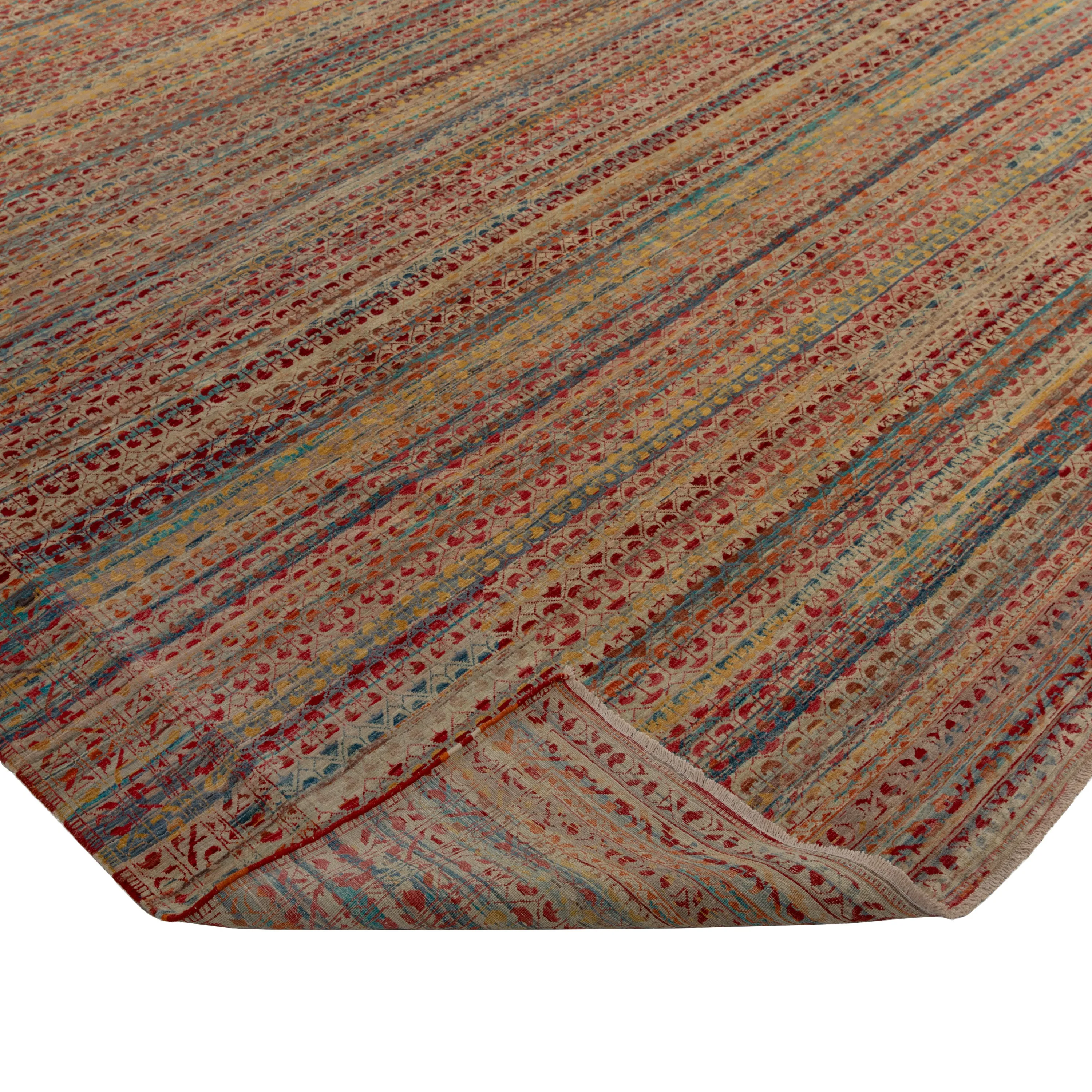 Multicolored Aurora Tibetan Modern Wool & Silk Rug - 12'3" x 14'9"