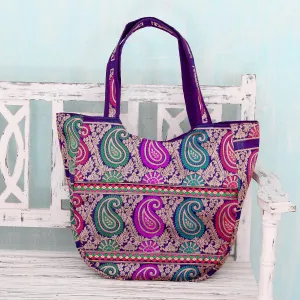 Multicolored Brocade Shoulder Bag by Indian Artisan - Paisley Parade | NOVICA