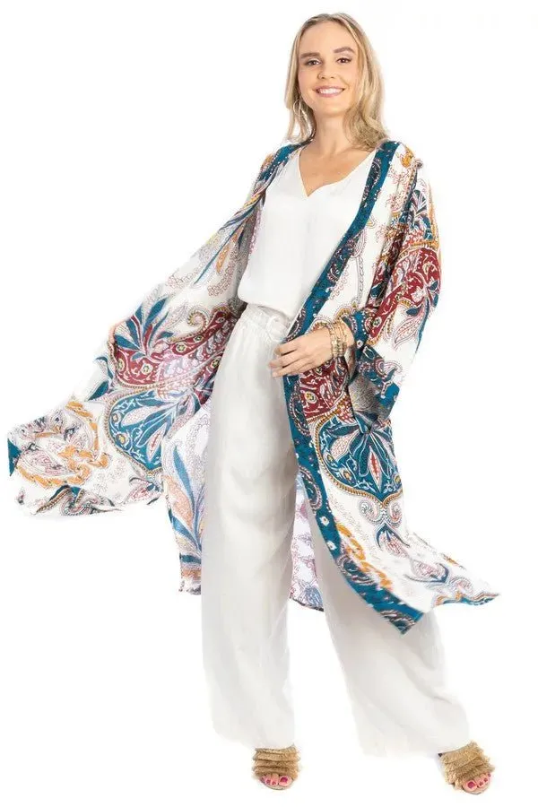 Multicolored Paisley Kimono Duster Long