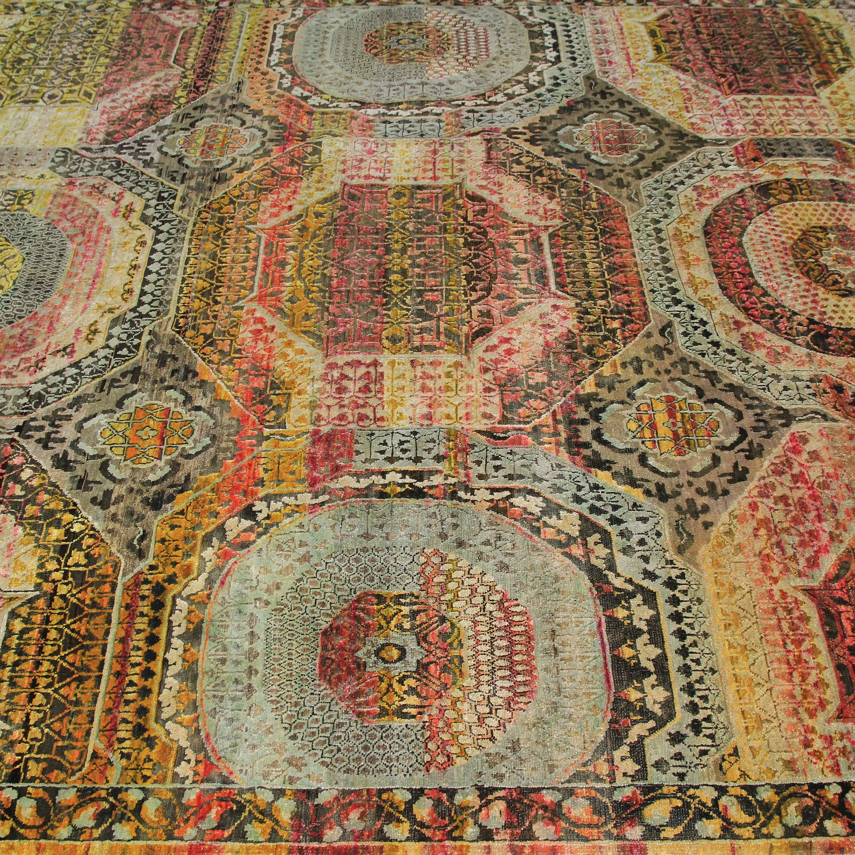 Multicolored Silk Wool Blend Rug - 7'9" x 10'2"