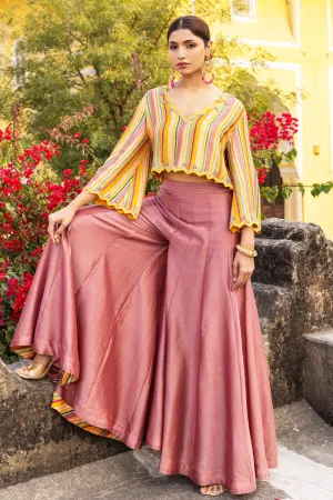 Multicolored Striped Crop Top Sharara Set