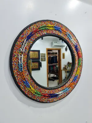 Multicolored Track Beaded Mirror Frame