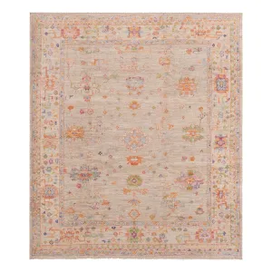 Multicolored Traditional Turkish Oushak Wool Rug - 7'11" x 9'3"