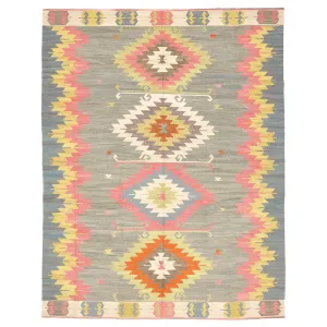 Multicolored Turkish Flatweave Wool Rug - 8'1" x 11'4"