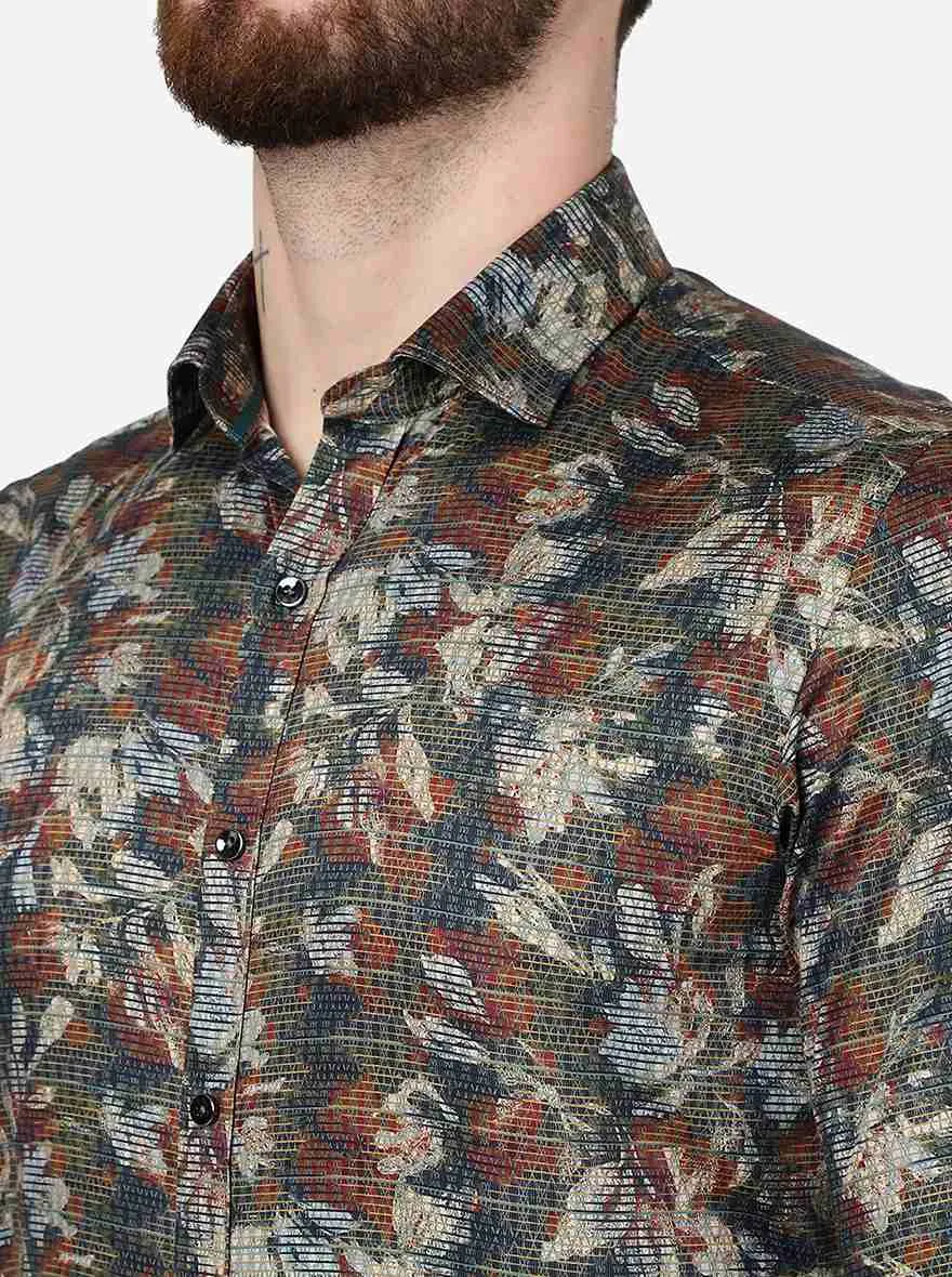 Multicolour Printed Slim Fit Party Wear Shirt | JB Studio