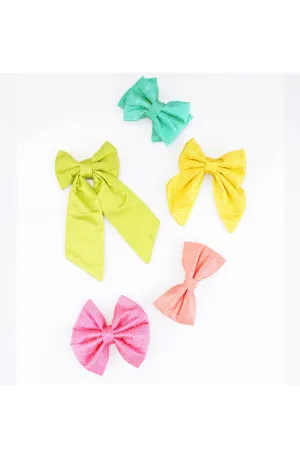 Multicolour - Silk Bow Alligator Hair Clips - Set Of 5