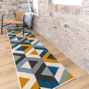 Multicolour Woven Geometric Runner Rug