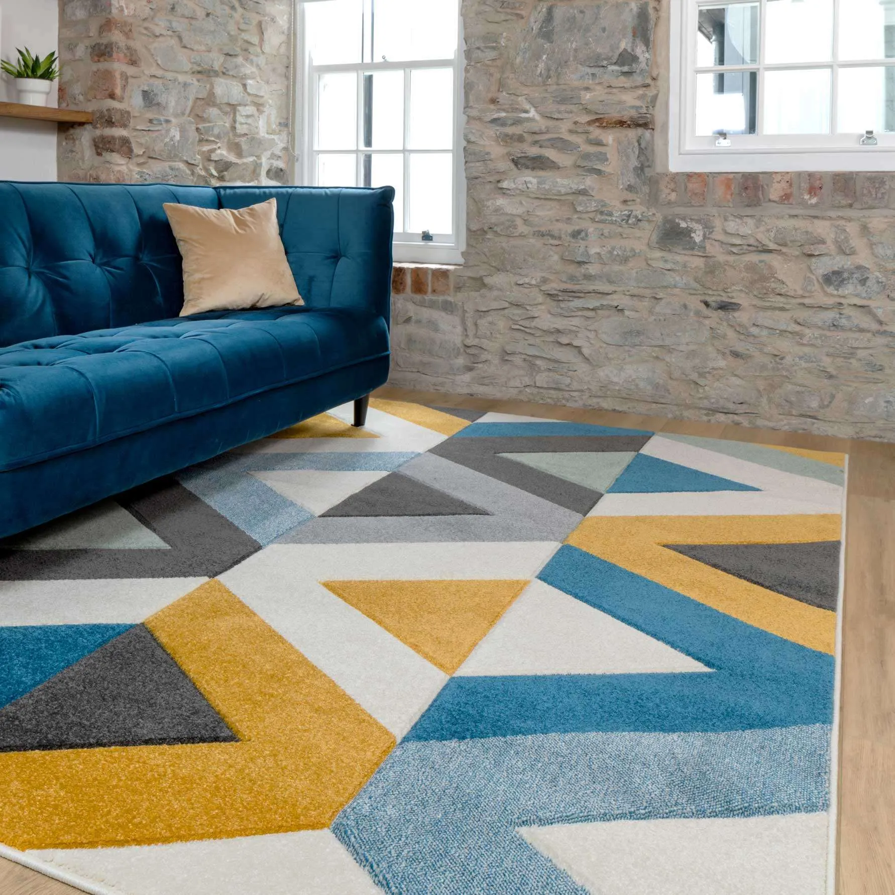 Multicolour Woven Geometric Runner Rug