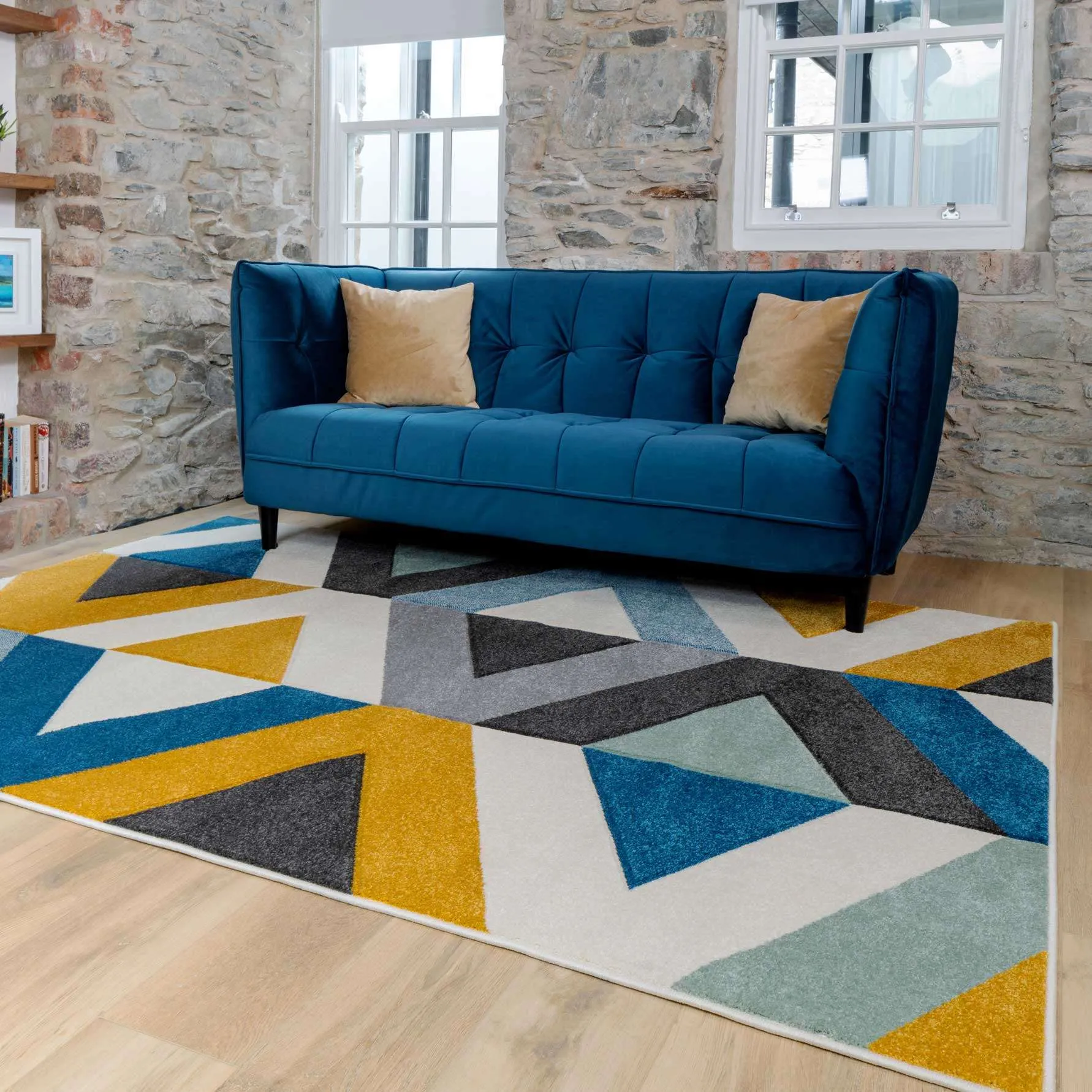 Multicolour Woven Geometric Runner Rug