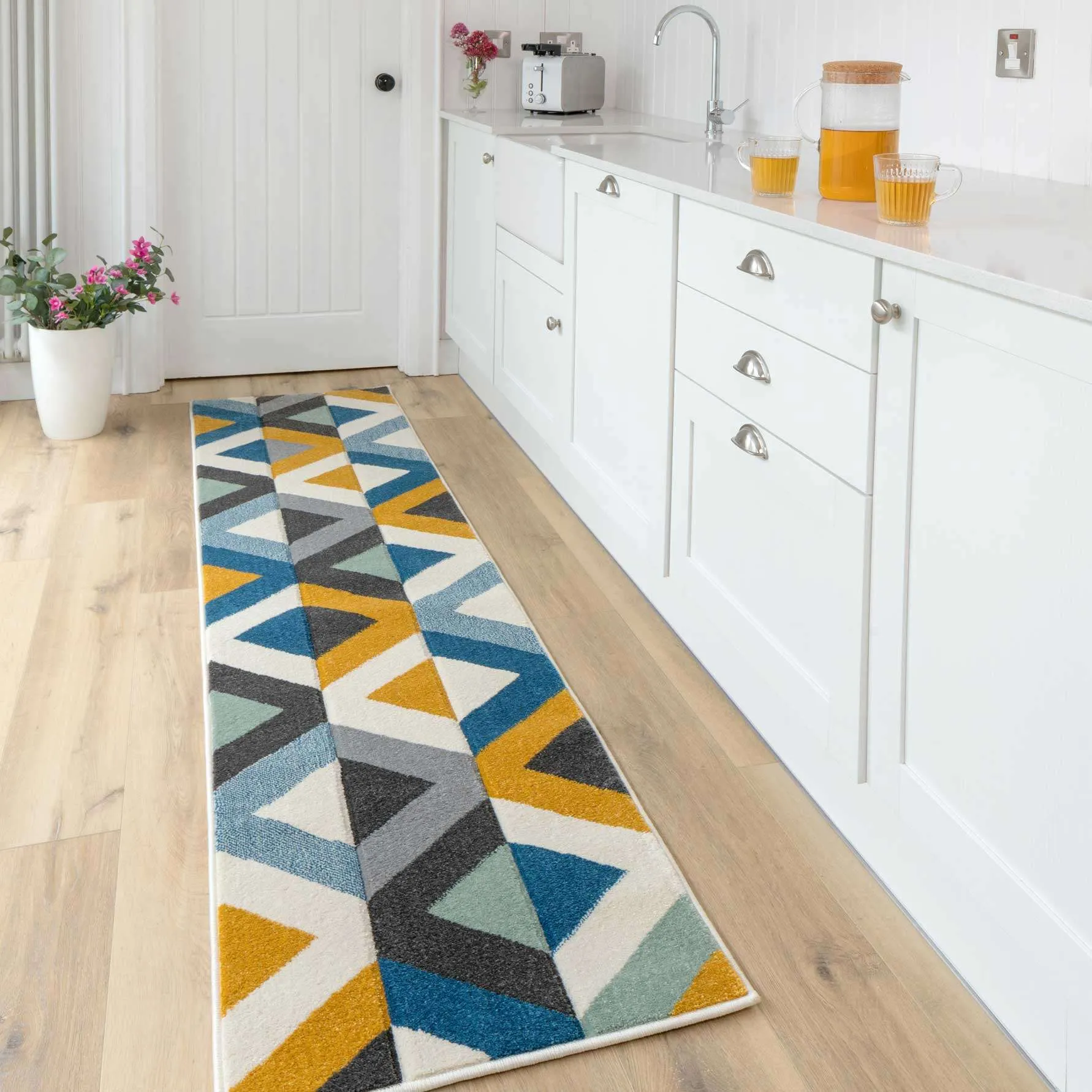 Multicolour Woven Geometric Runner Rug