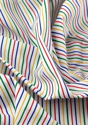 Multicoloured Stripes Polycotton Print Fabric Rainbow Horizontal Lines 45" D#173