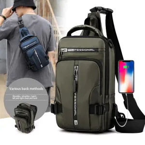 Multifunction  USB Charging  Nylon Chest  Crossbody Waterproof Men Bag