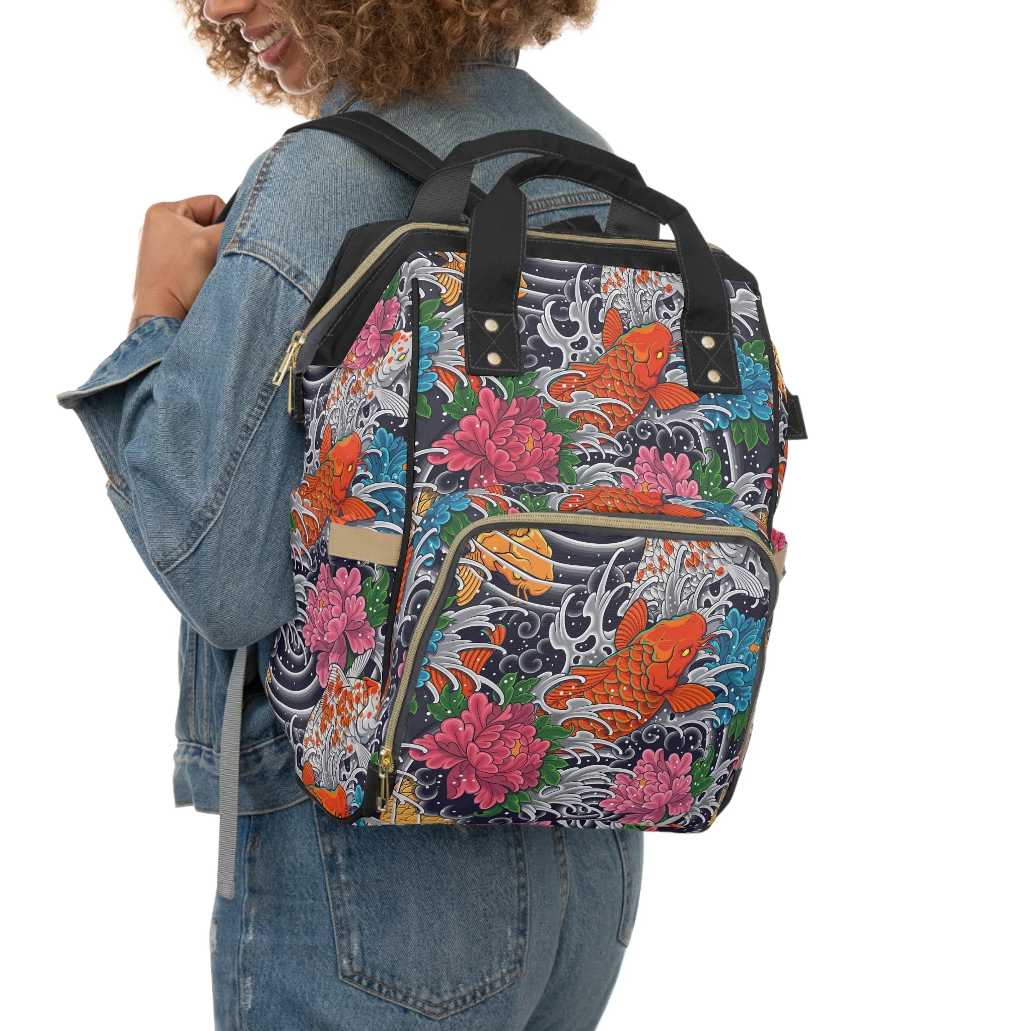 Multifunctional Backpack - Colorful Koi Fish Pattern