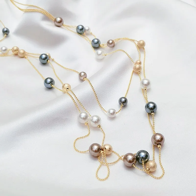 Multilayer Imitation Simulated-pearls Long Chains Necklace for Women as Party Accessories