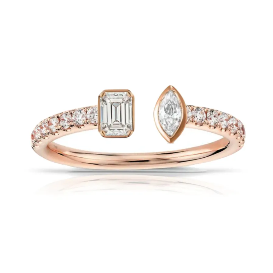 Multishape Diamond Bezels Statement Pave Cuff Ring