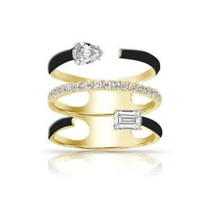 Multishape Triple Row Enamel Diamond Statement Ring