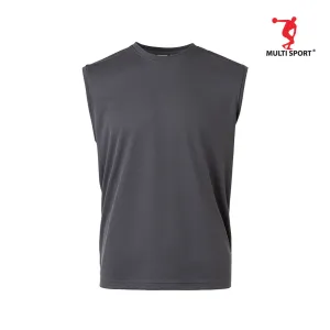 MULTISPORT SLEEVELESS MINI EYELET ROUND NECK PLAIN TEE (CHARCOAL)