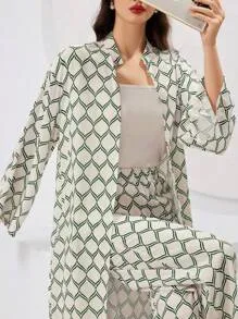 Mulvari Women's Loose Fitting Featuring Geometric Prints Sets