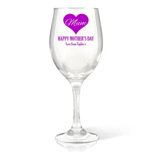 Mum in Heart Wine Glass