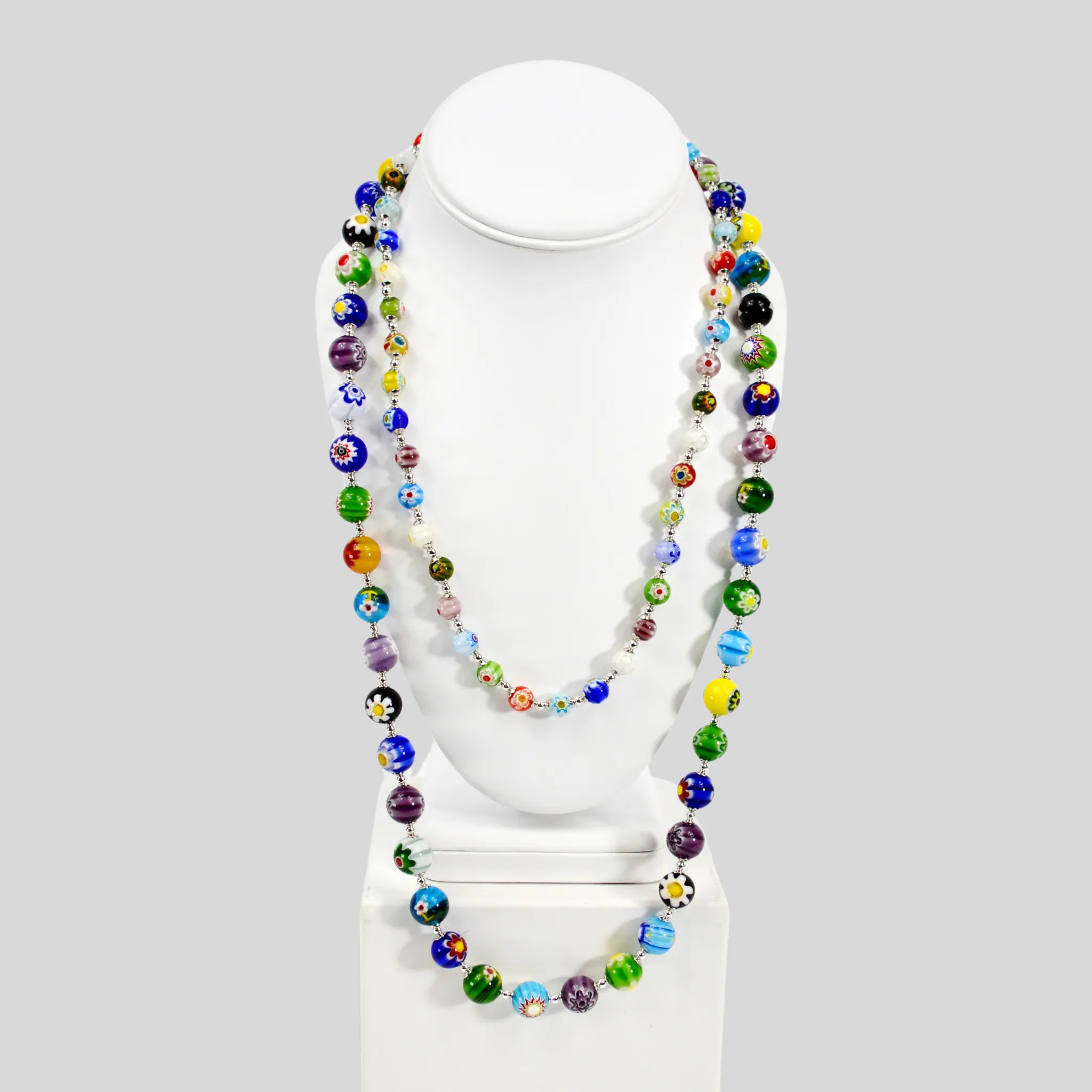 Murano Glass Millefiori Beaded Necklace, Choose your size, Made in Italy