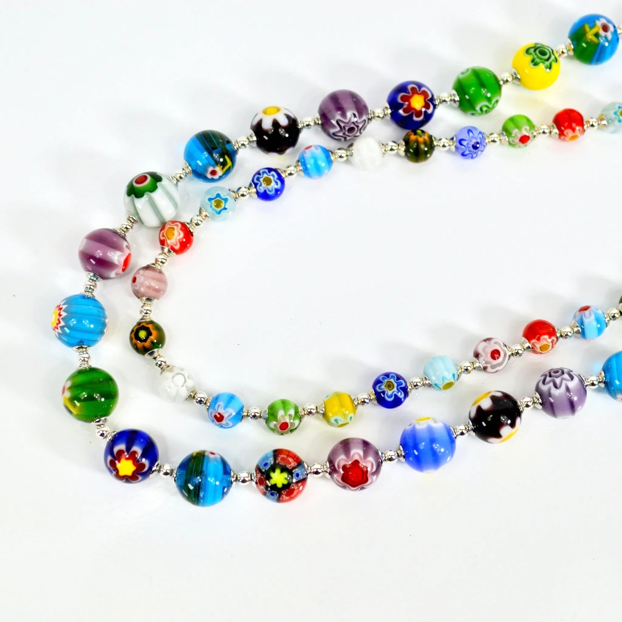 Murano Glass Millefiori Beaded Necklace, Choose your size, Made in Italy