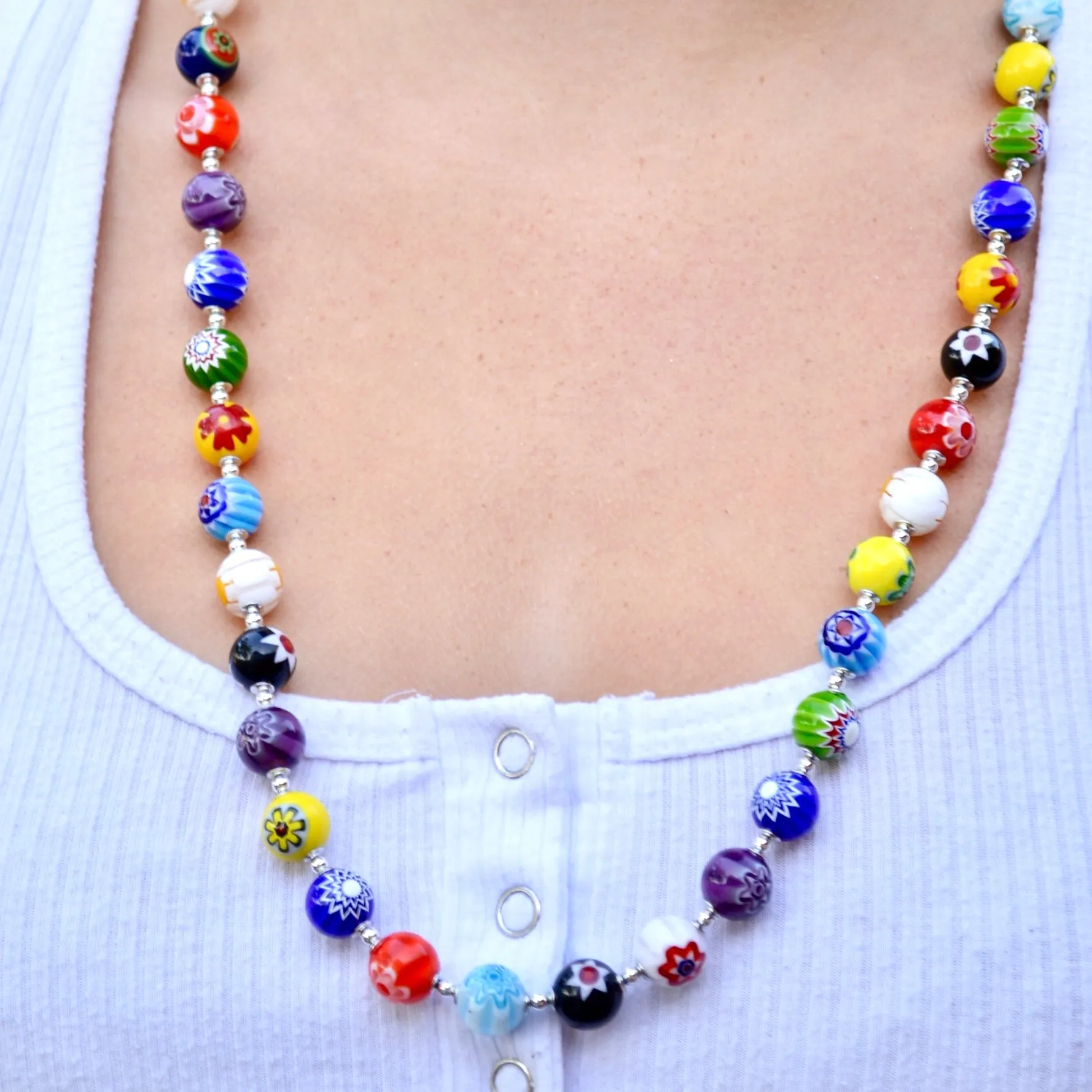 Murano Glass Millefiori Beaded Necklace, Choose your size, Made in Italy