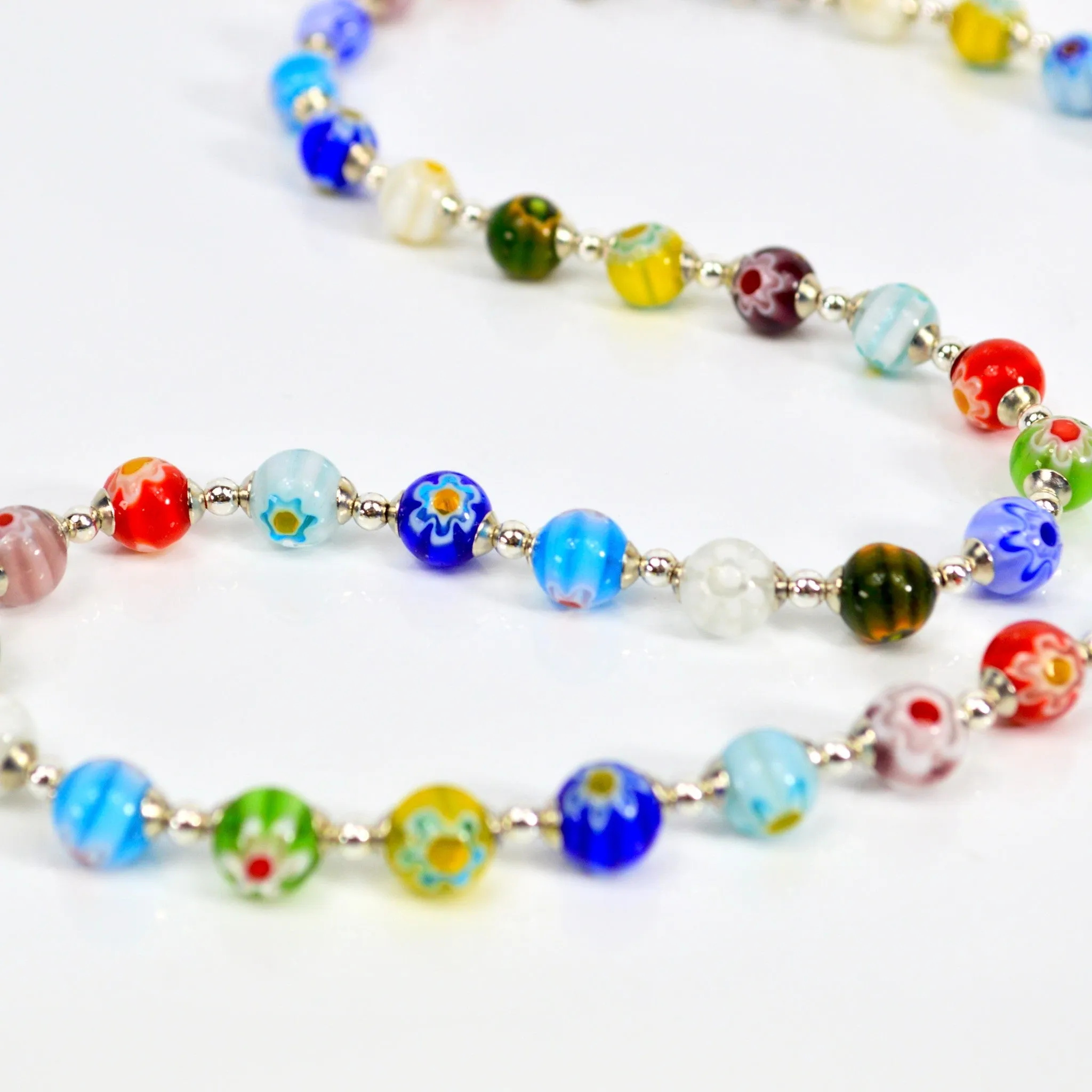 Murano Glass Millefiori Beaded Necklace, Choose your size, Made in Italy