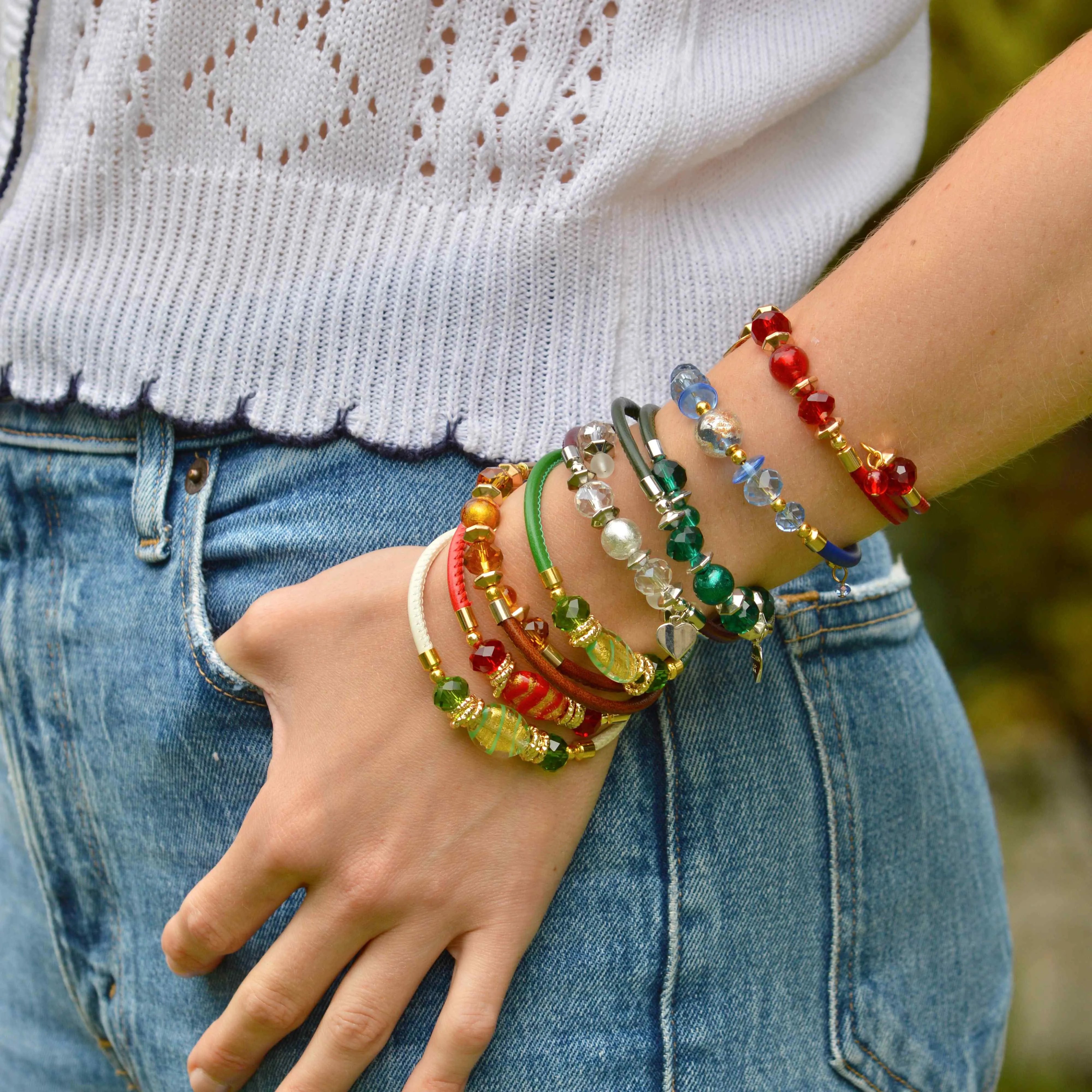 Murano Glass Rosella Beaded Bracelet, Made In Italy