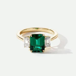 Murphy | 18ct Yellow Gold Created Emerald and Lab Grown Diamond Ring