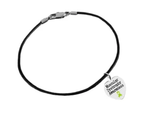 Muscular Dystrophy Awareness Lime Green Ribbon Heart Leather Cord Bracelets