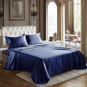 Mush 400TC Luxurious Satin Silk King Size Flat Sheet with 2 Pillow Covers - Silky Soft, Skin-Friendly, Breathable, Durable Premium Bedding | 108 X 108 Inches (Navy Blue, King Flat)