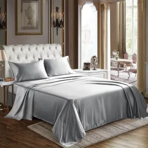 Mush 400TC Luxurious Satin Silk King Size Flat Sheet with 2 Pillow Covers - Silky Soft, Skin-Friendly, Breathable, Durable Premium Bedding | 108 X 108 Inches (Pearl Grey, King Flat)