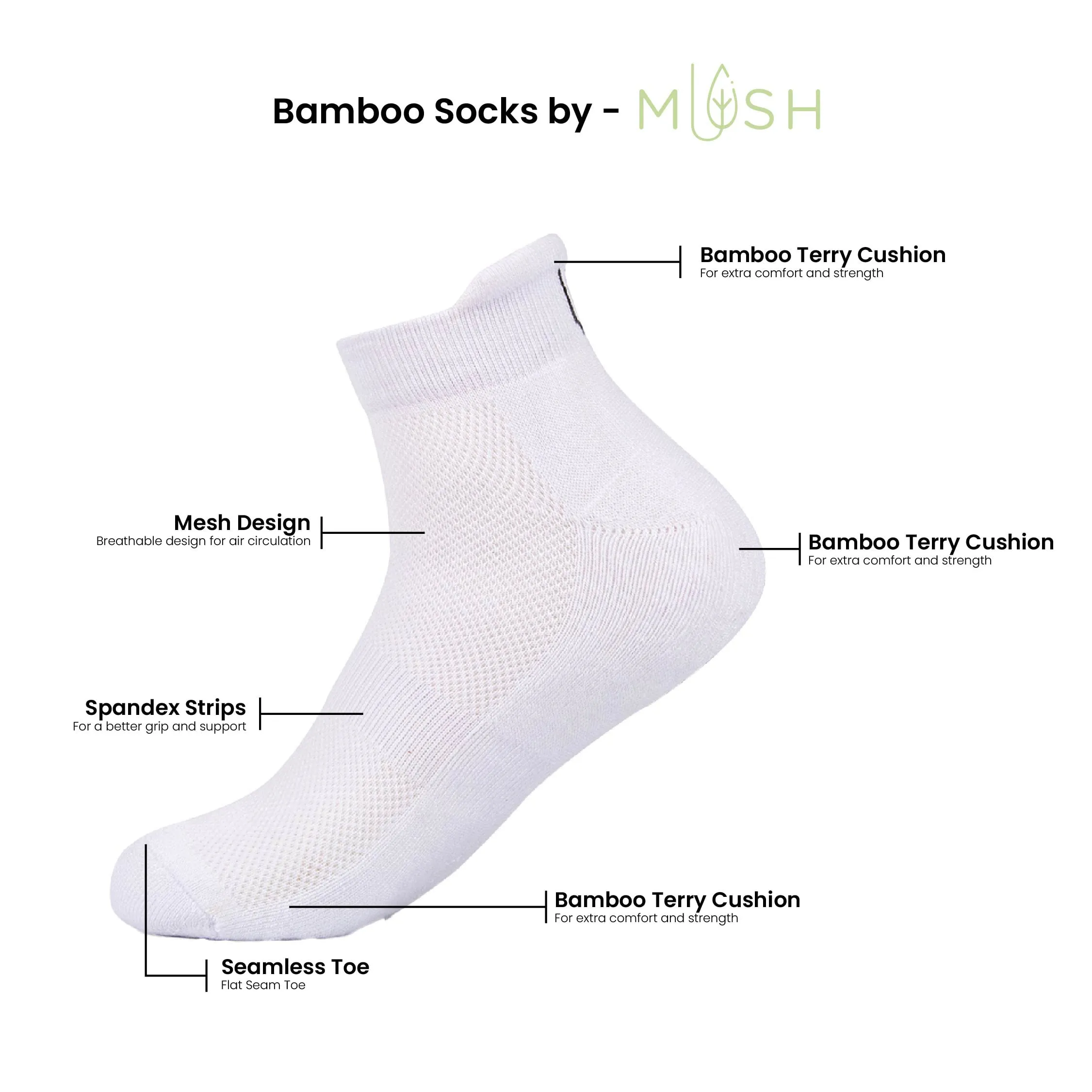 Mush Men's Ankle Length Rayon Socks (Pack Of 3) (AnkSocks123_White)