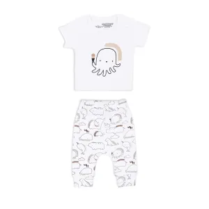 Mush Ultra Soft Bamboo Unisex Tees & Pants Combo Set for New Born Baby/Kids,Pack of 2 (0-3 Months, Marine Life)