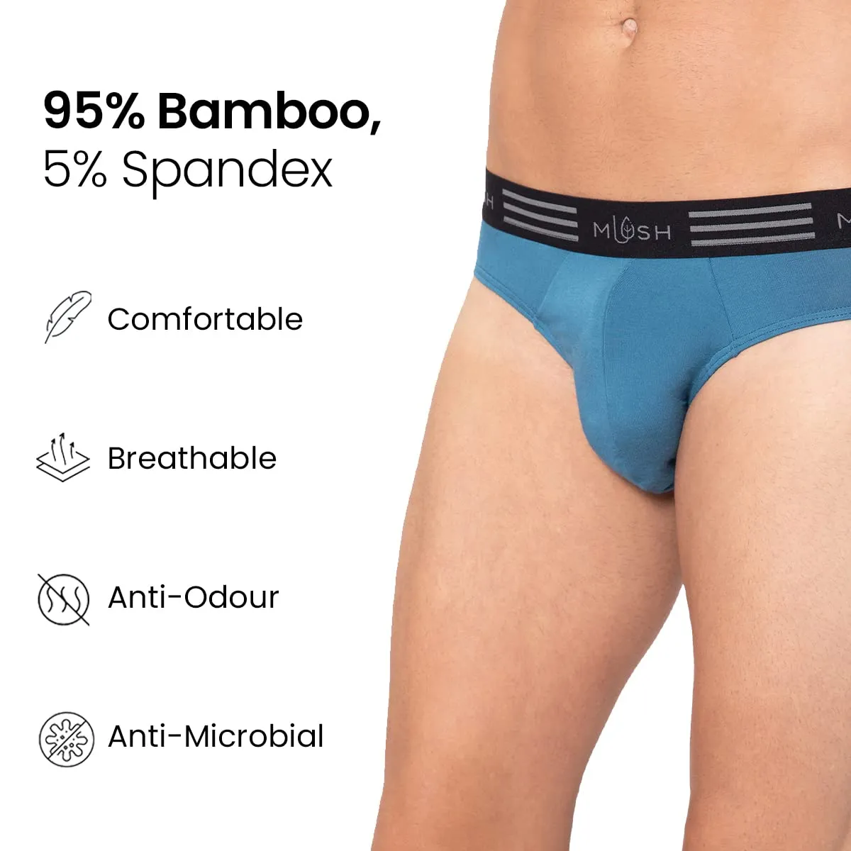 Mush Ultra Soft, Breathable, Feather Light Men's Bamboo Brief || Naturally Anti-Odor and Anti-Microbial Bamboo Innerwear Pack of 2 (S, Blue and Grey)