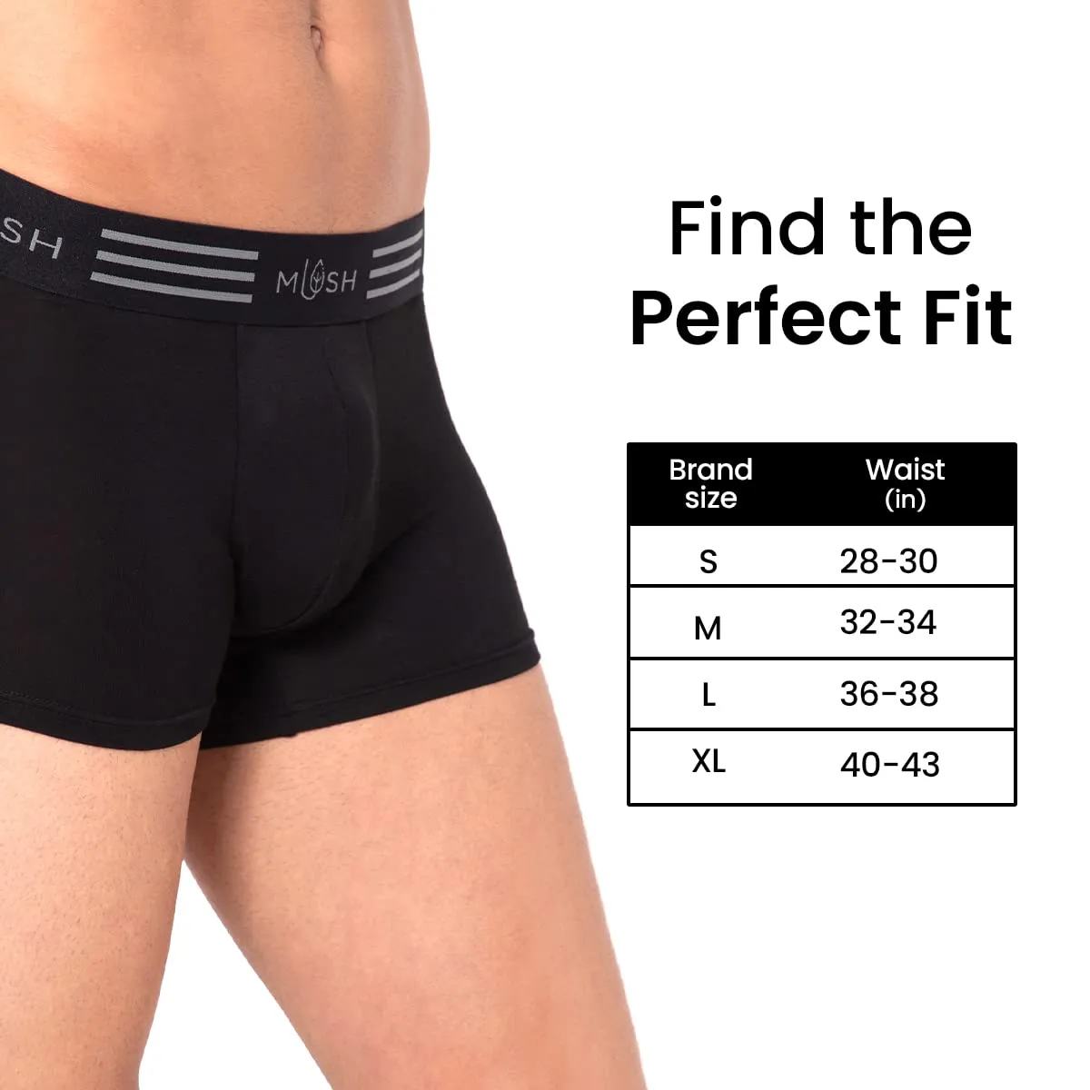 Mush Ultra Soft, Breathable, Feather Light Men's Bamboo Trunk || Naturally Anti-Odor and Anti-Microbial Bamboo Innerwear Pack of 3 (XL, Black)