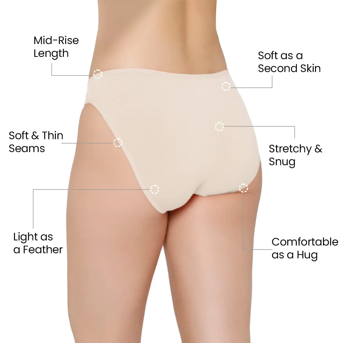 Mush Womens Ultra Soft Bamboo Modal Bikini Brief || Breathable Panties || Anti-Odor, Seamless, Anti Microbial Innerwear (L - Pack of 3, Beige Color)