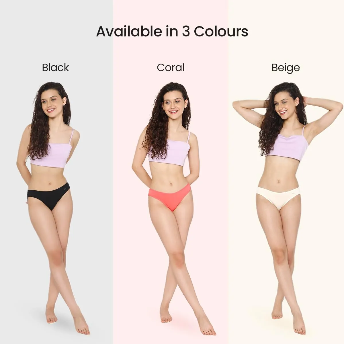 Mush Womens Ultra Soft Bamboo Modal Bikini Brief || Breathable Panties || Anti-Odor, Seamless, Anti Microbial Innerwear Pack of 3 (L, Rose Pink Black and Beige)