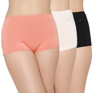 Mush Womens Ultra Soft High Waist Bamboo Modal Boyshorts || Breathable Panties || Anti-Odor, Seamless, Anti Microbial Innerwear (L - Pack of 3, Peach, Beige & Black)