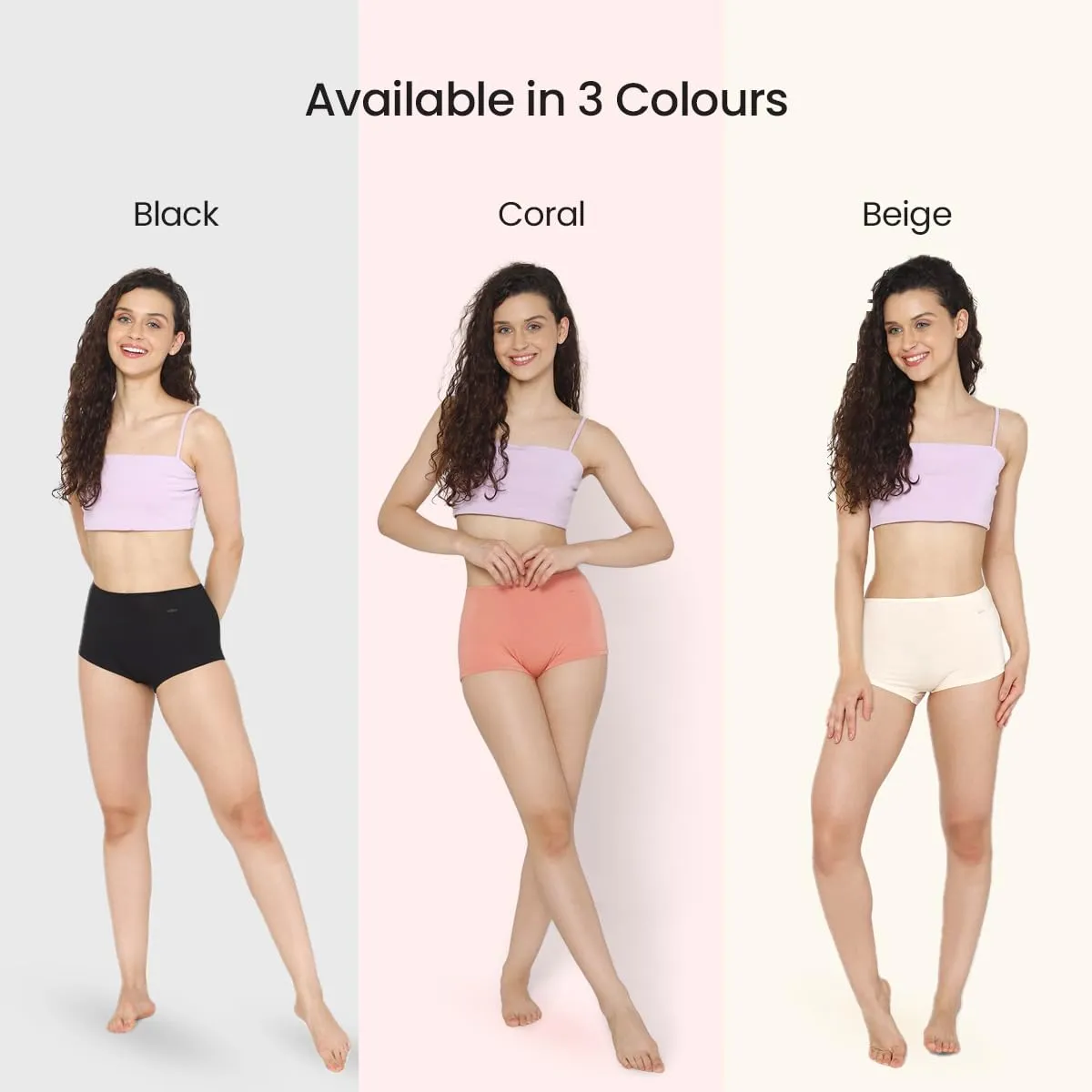 Mush Womens Ultra Soft High Waist Bamboo Modal Boyshorts || Breathable Panties || Anti-Odor, Seamless, Anti Microbial Innerwear (L - Pack of 3, Peach, Beige & Black)