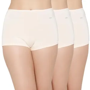 Mush Womens Ultra Soft High Waist Bamboo Modal Boyshorts || Breathable Panties || Anti-Odor, Seamless, Anti Microbial Innerwear (M- Pack of 3, Beige Color)