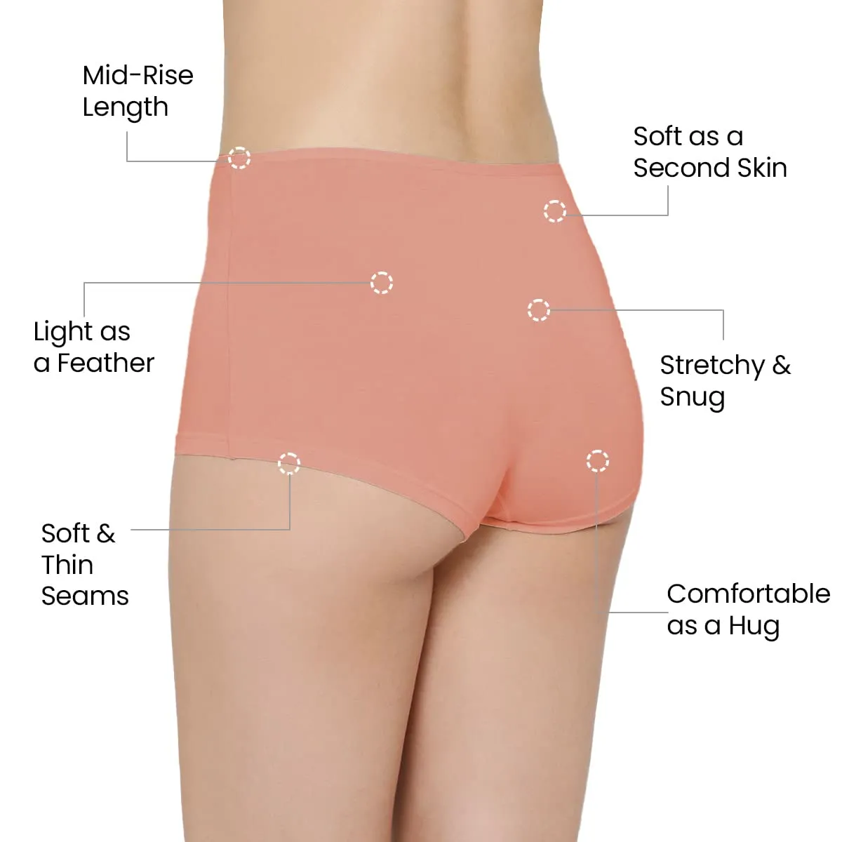 Mush Womens Ultra Soft High Waist Bamboo Modal Boyshorts || Breathable Panties || Anti-Odor, Seamless, Anti Microbial Innerwear (M- Pack of 3, Peach Color)