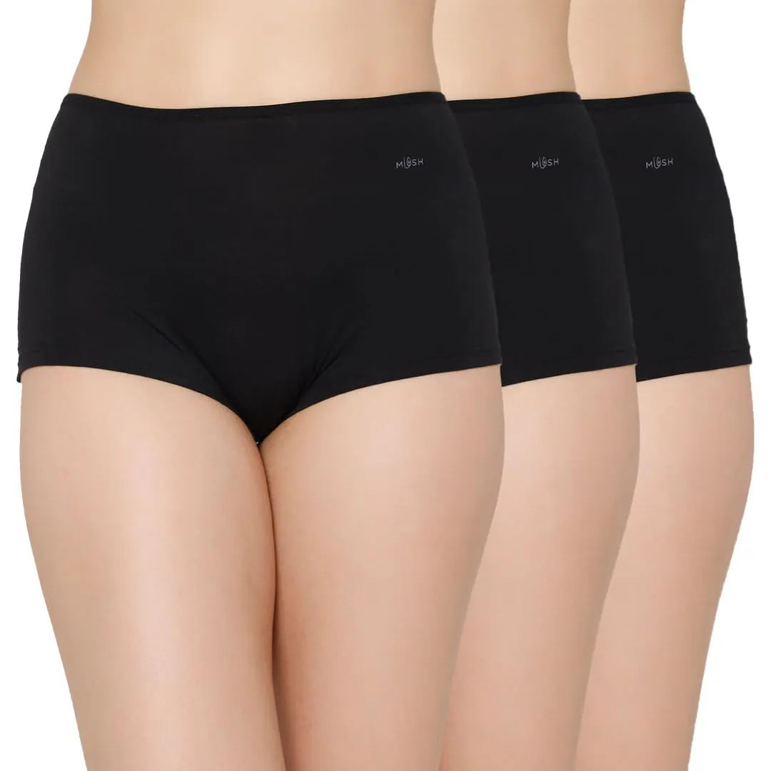 Mush Womens Ultra Soft High Waist Bamboo Modal Boyshorts || Breathable Panties || Anti-Odor, Seamless, Anti Microbial Innerwear (S - Pack of 3, Black Color)